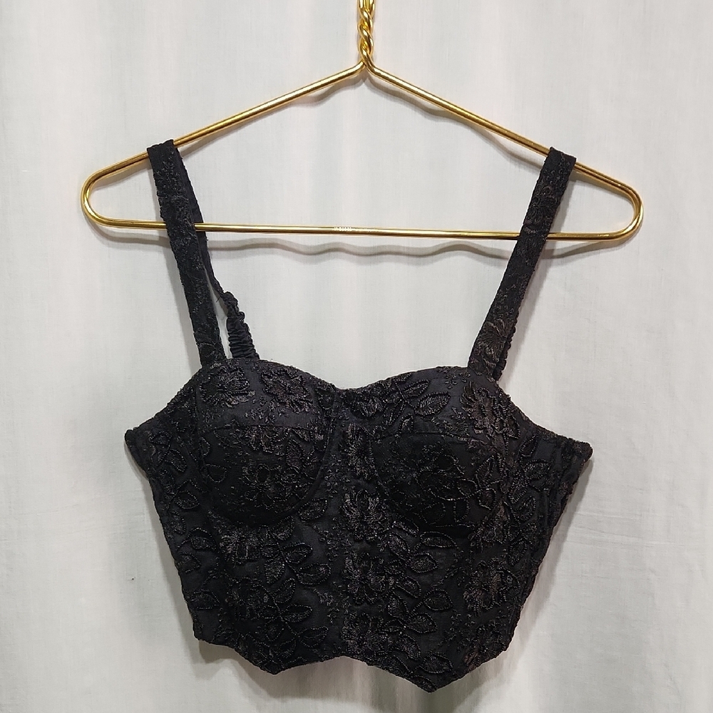 Beaded Black Structured Bustier with Sweetheart Neckline